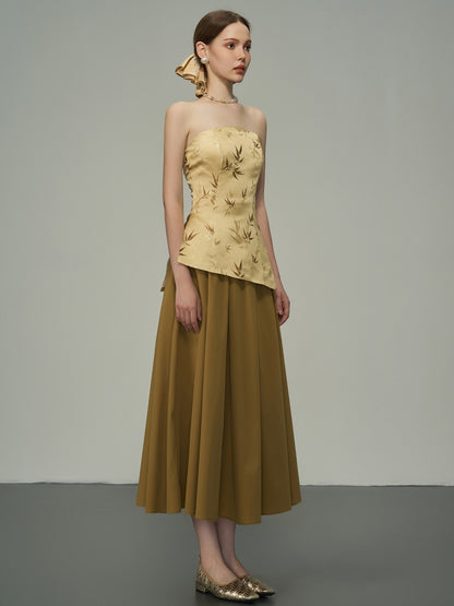 Glossy Embroidery Japanese Retrp Bare-Top＆Long-Skirt