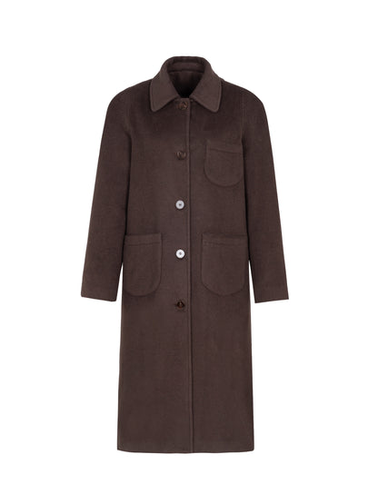 양모 긴 세련된 단순한 Soutien Collar-coat