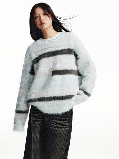 Border Loose Casual Fluffily Knit