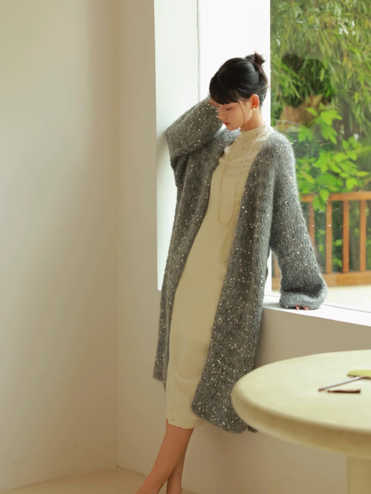 Glänzende lose Strick mühelosen Pailletten Long-Cardigan