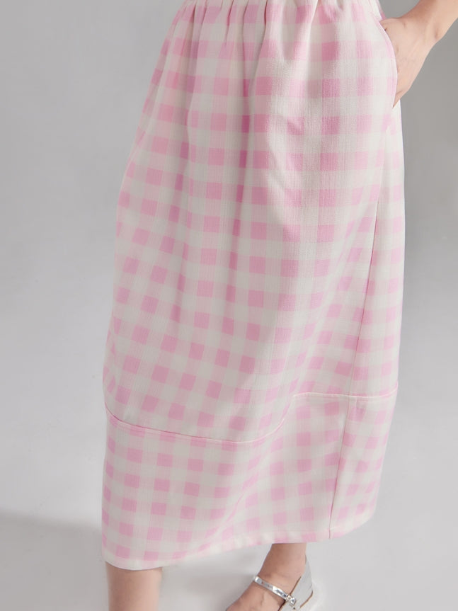 Checked Tulip Girly Candy-Sleeve Blouse &amp; Long-Skirt