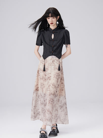 China Tassel Flower Retro Blouse＆Long-Skirt