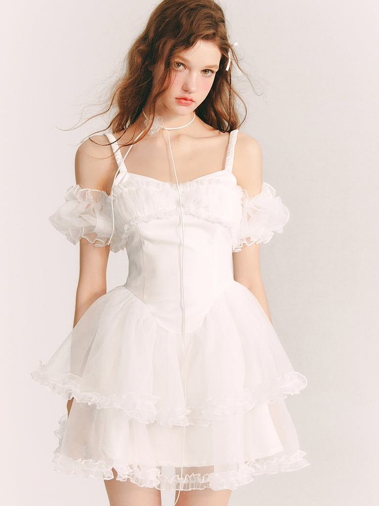 Lace Sheer Fluffily Tulle Frill One-Piece