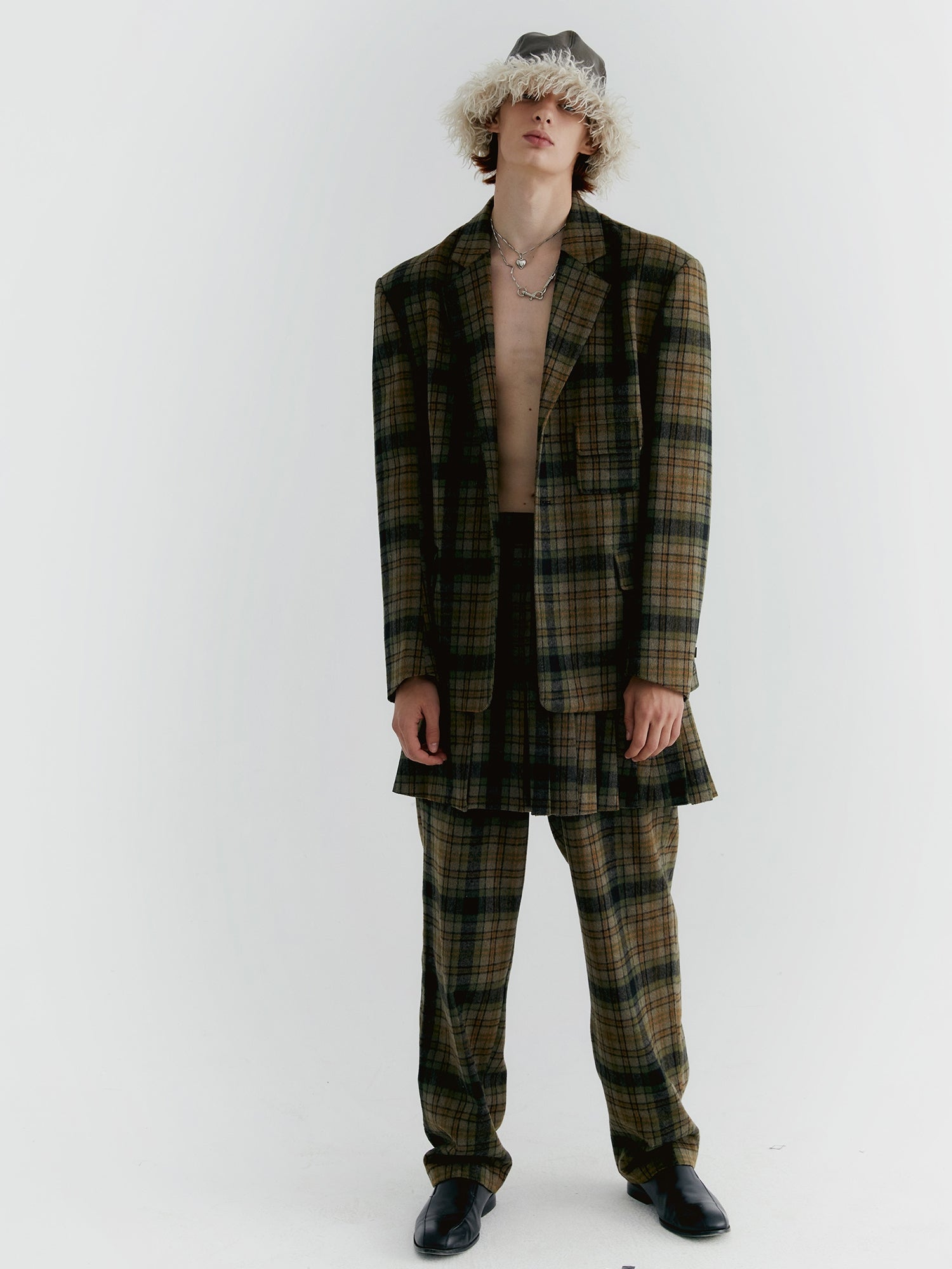 Unisex Checked Oversize 레트로 재킷