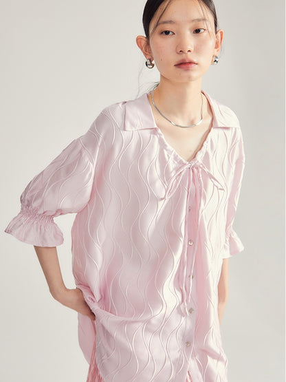 Embroidery Oversize Candy-Sleeve Wave Blouse