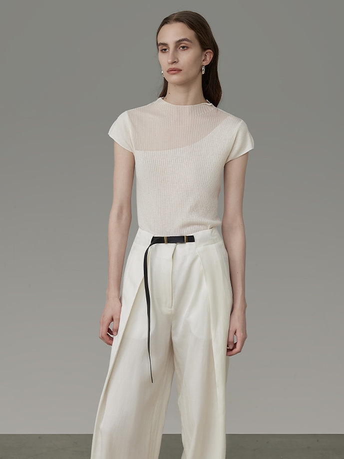 Sheer Thin French-Sleeve Tight Summer-Knit