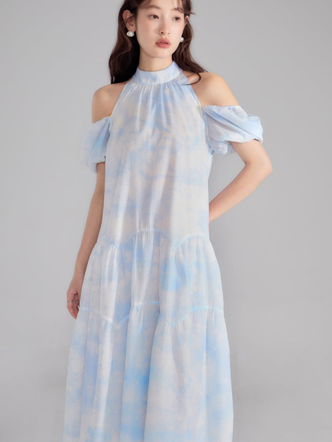 Tie-Dye Pale-Tone Back-Ribbon Arrange Long One-Piece