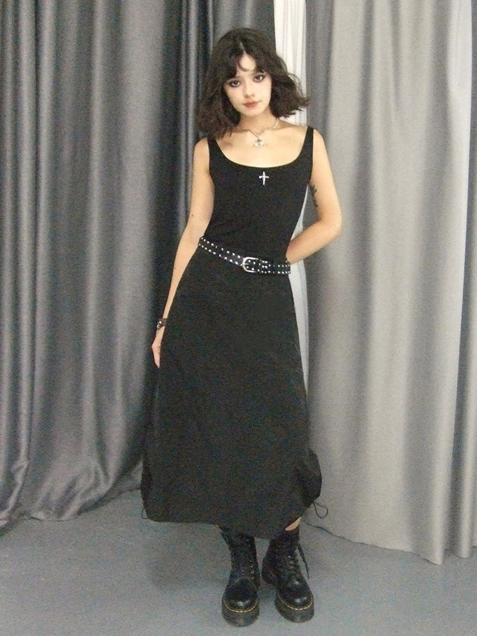 Drawstring A-Line Thick Simple Long Flare-Skirt