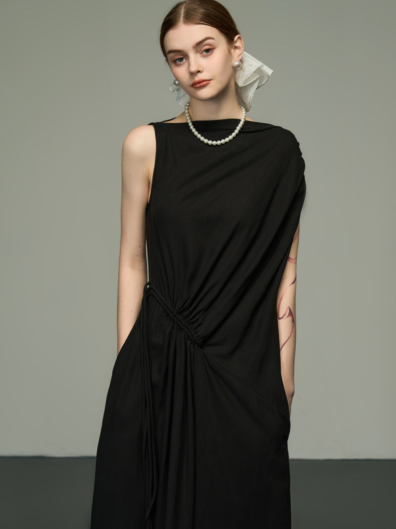 Sleeveless Elegant Asymmetry Nichi Long-One-Piece