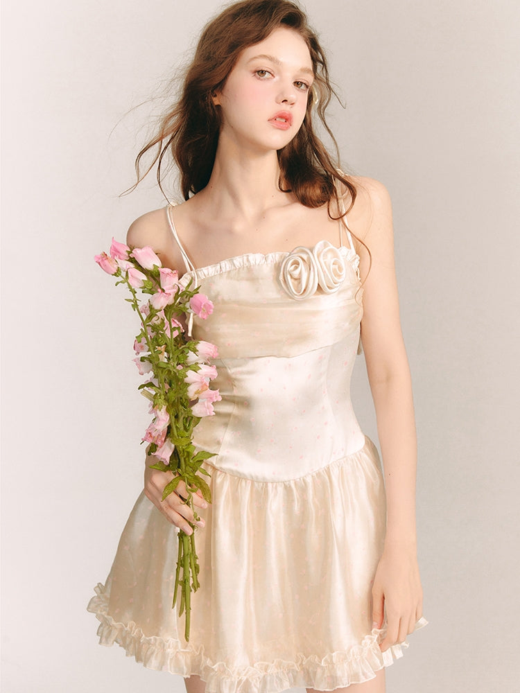 Rose Floral Lace Tiered Satin Glossy One-Piece – ARCANA ARCHIVE