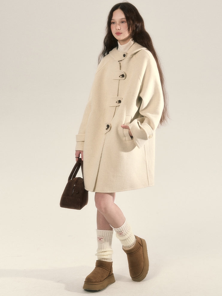 Long-Coat Wool Oversize Simple Duffel-Coat