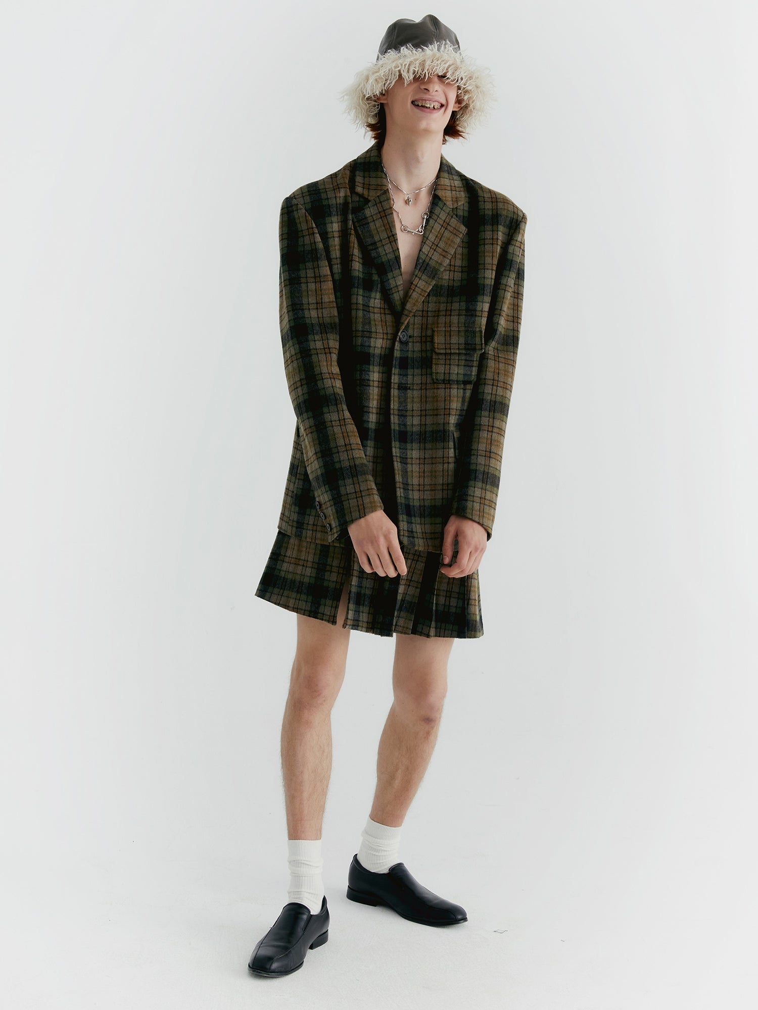 Unisex Checked Oversize 레트로 재킷