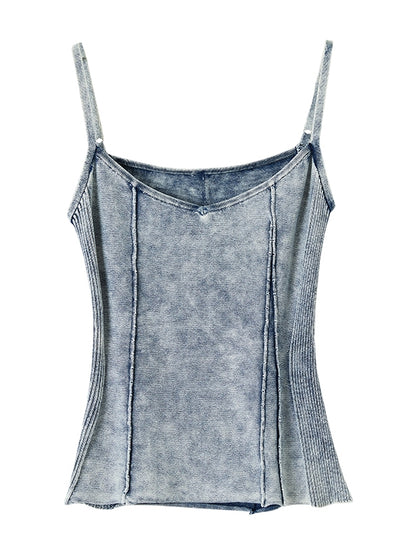 Camisole serrée rétro en denim fané