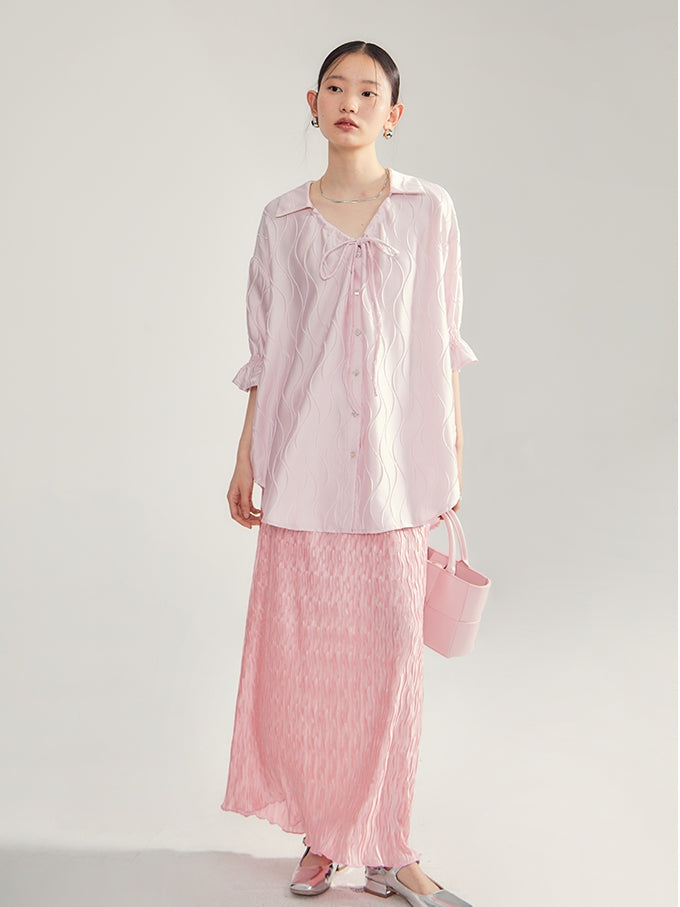 Embroidery Oversize Candy-Sleeve Wave Blouse