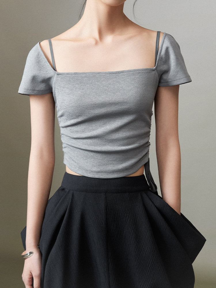 Drawstring Simple Cropped Tops