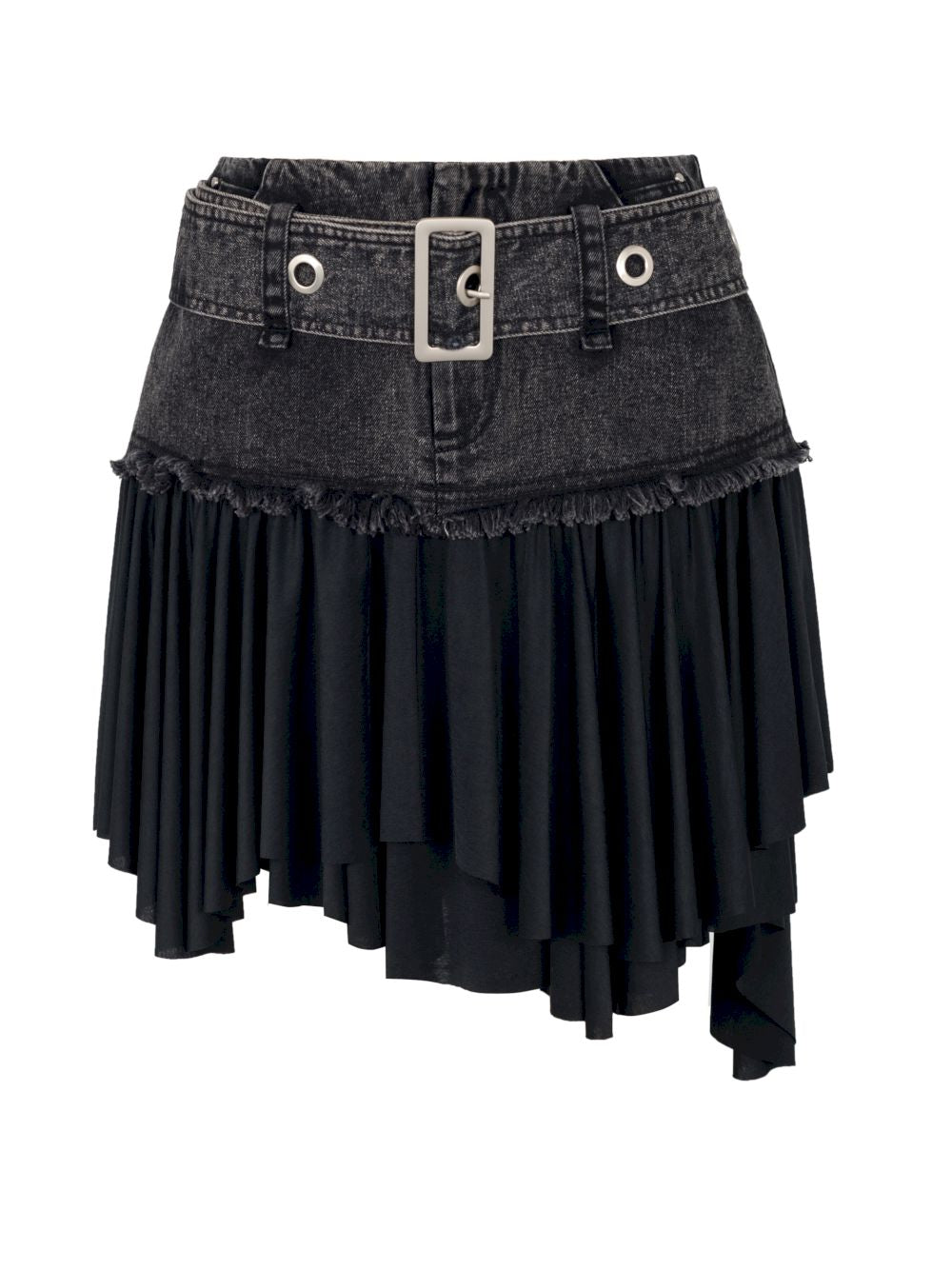 Denim Mix PLEATS BELT ASYMMETRY SKIRT