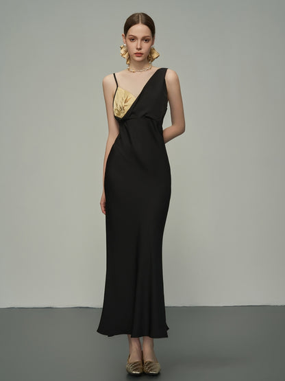 Gold Asymmetry Slim High-End Camisole Long-One-Piece