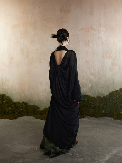 Drape Backopen Thin Plain Nichi Long-Cardigan