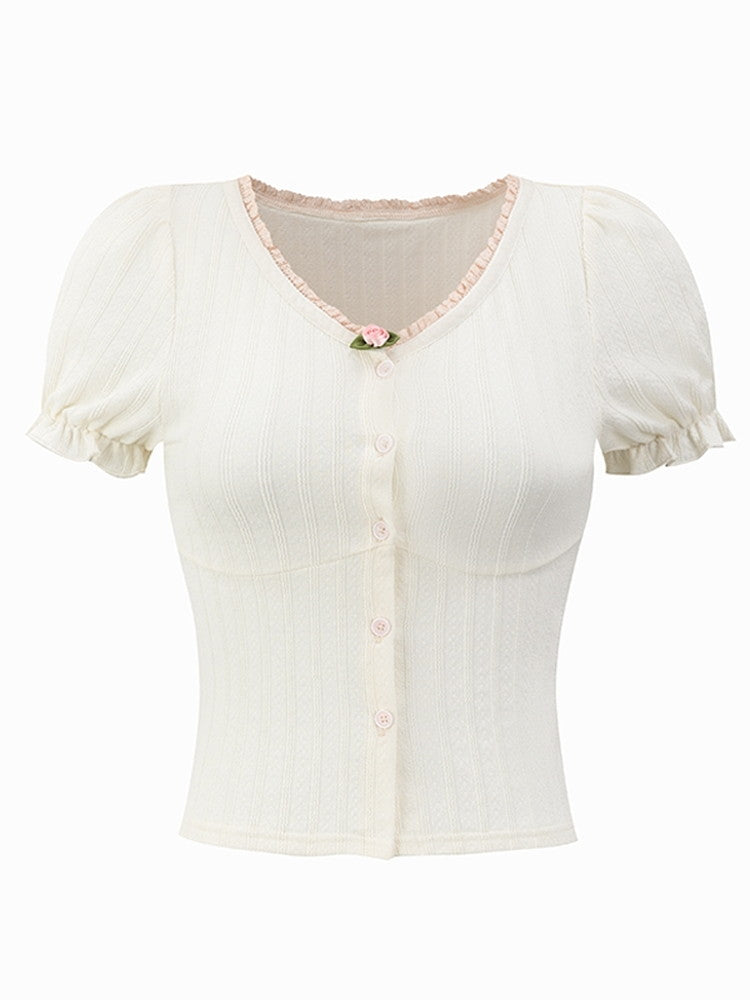 Candy-Sleeve Rose Slim Lace Summer-Knit