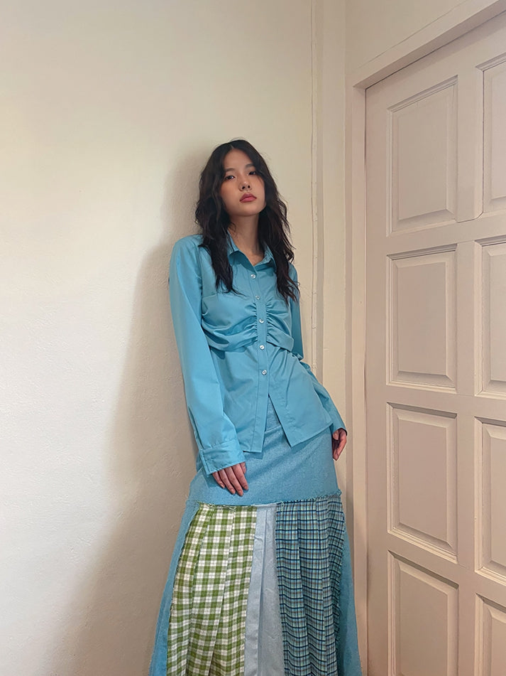 Patchwork Checked Girly Retro Long-Skirt