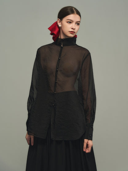 See-Through Oversize Thin Sheerplain Long-Shirt