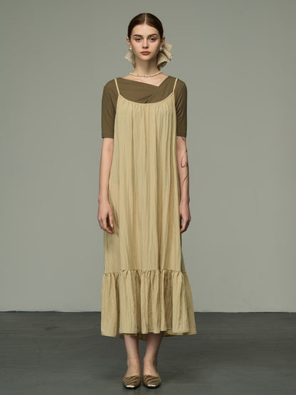 Simple Tiered Crumply Camisole Long-One-Piece