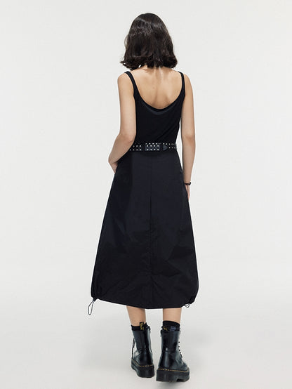 Drawstring A-Line Thick Simple Long Flare-Skirt