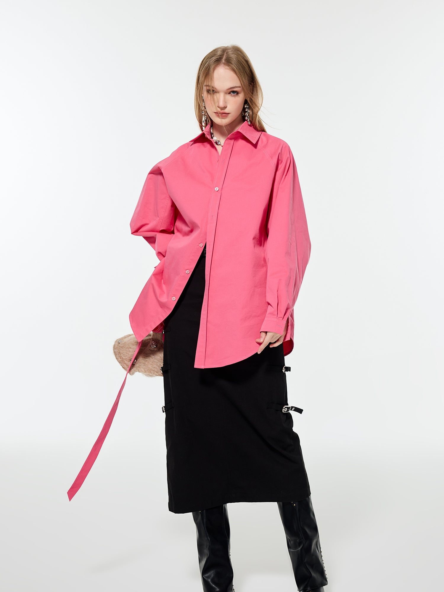 Oversize Vivd Loose Big-Silhouette Plain Shirt