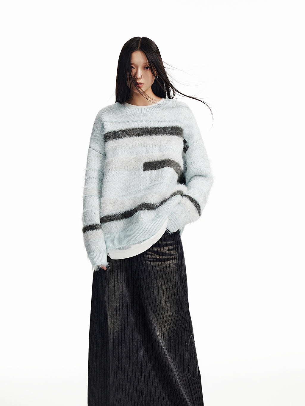 Border Loose Casual Fluffily Knit