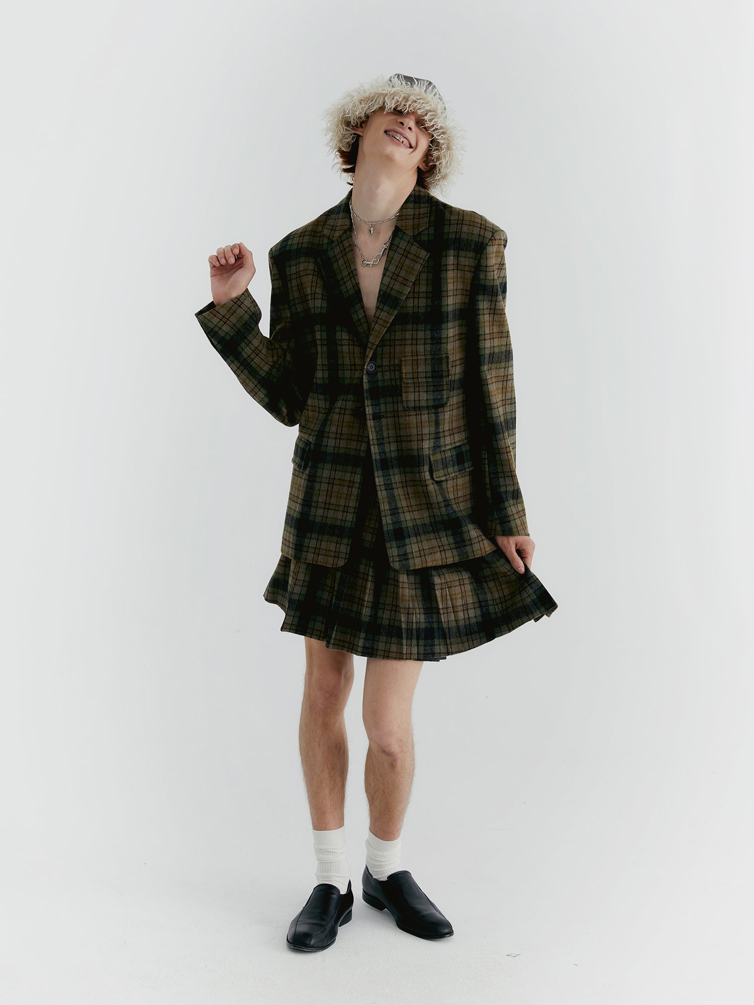 Unisex Checked Oversize 레트로 재킷