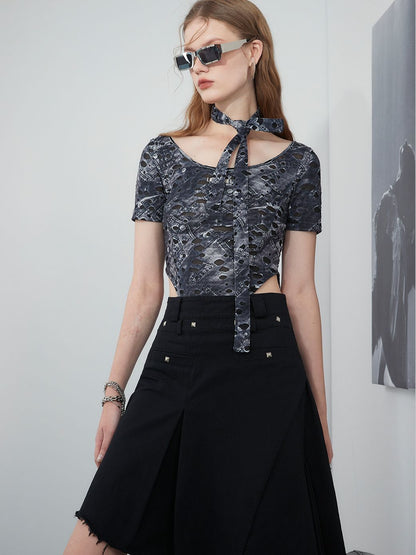 Asymmetry Damage Cut-Off Skirt