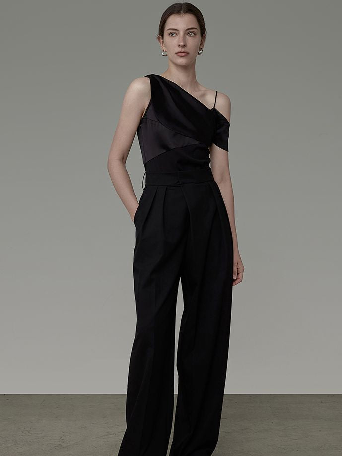 ASIMMETRY ONE-SHOULDER CIFFON DRAPE CLASSY TOPS