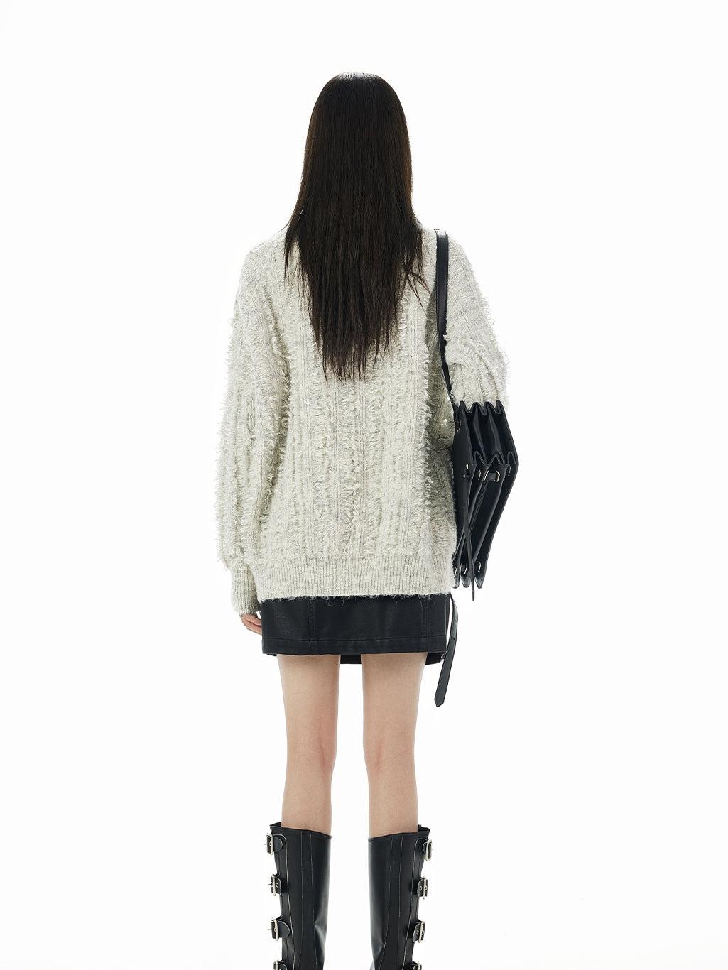 High-Neck Retro Double-Zip Bottle-Neck Knit