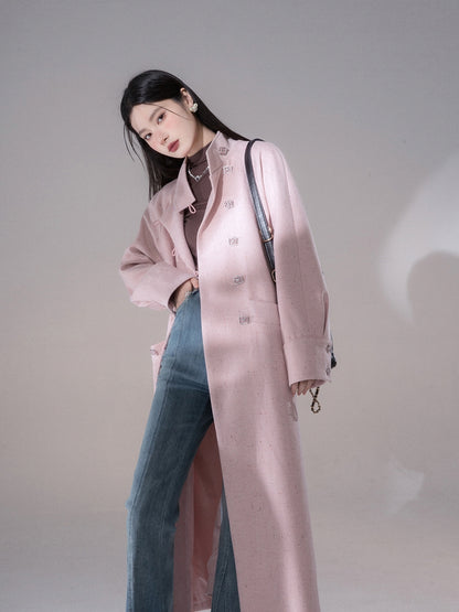 Stand-Collar Bijou Feminine Heart Long-Coat