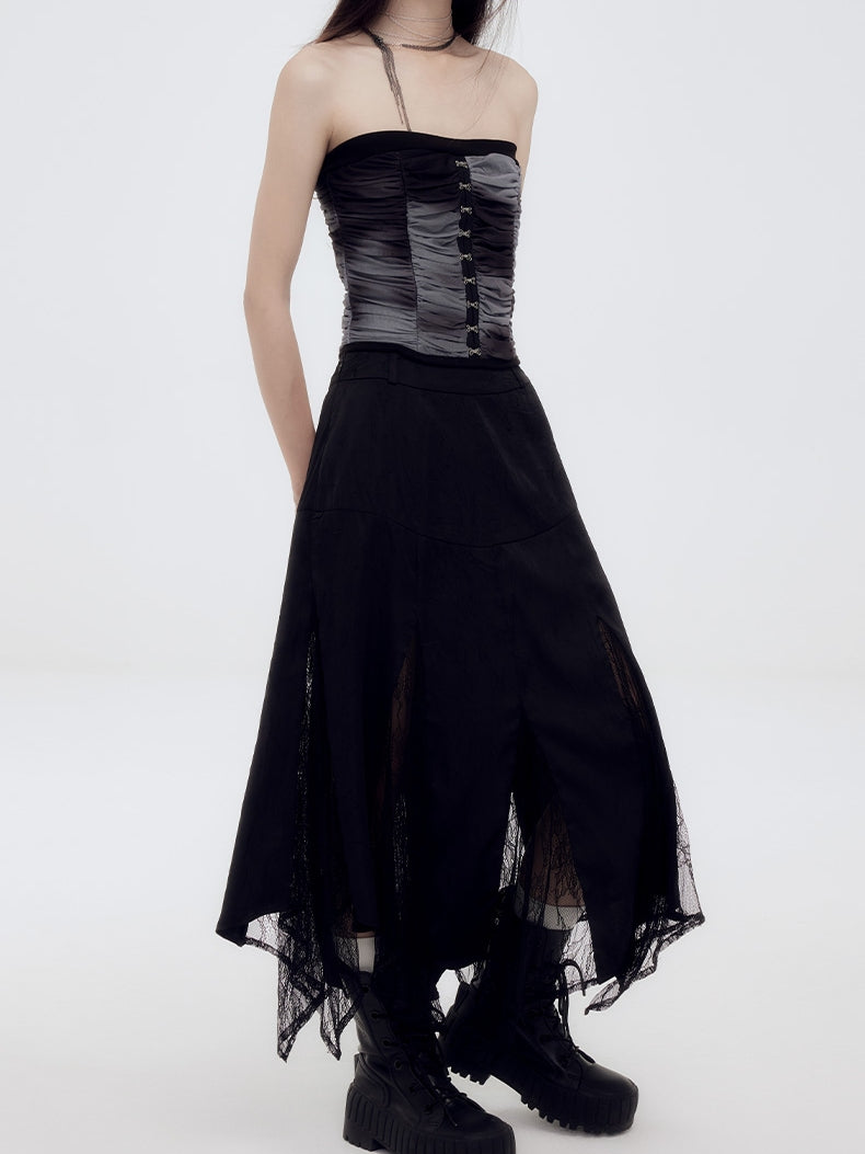 Lace Asymmetry Elegant Flower Long-Skirt