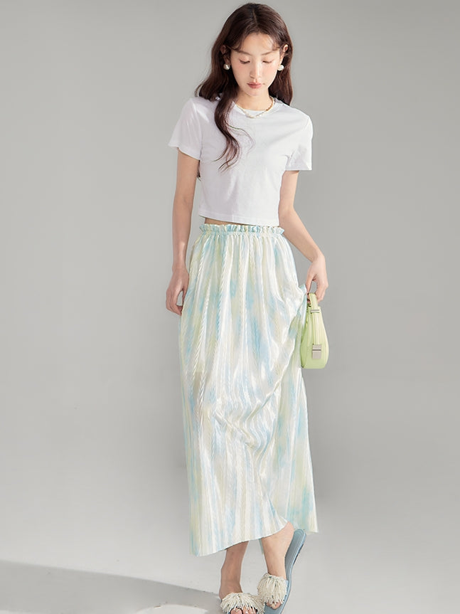 Crumping tie-dye pale-tone mince-skirt