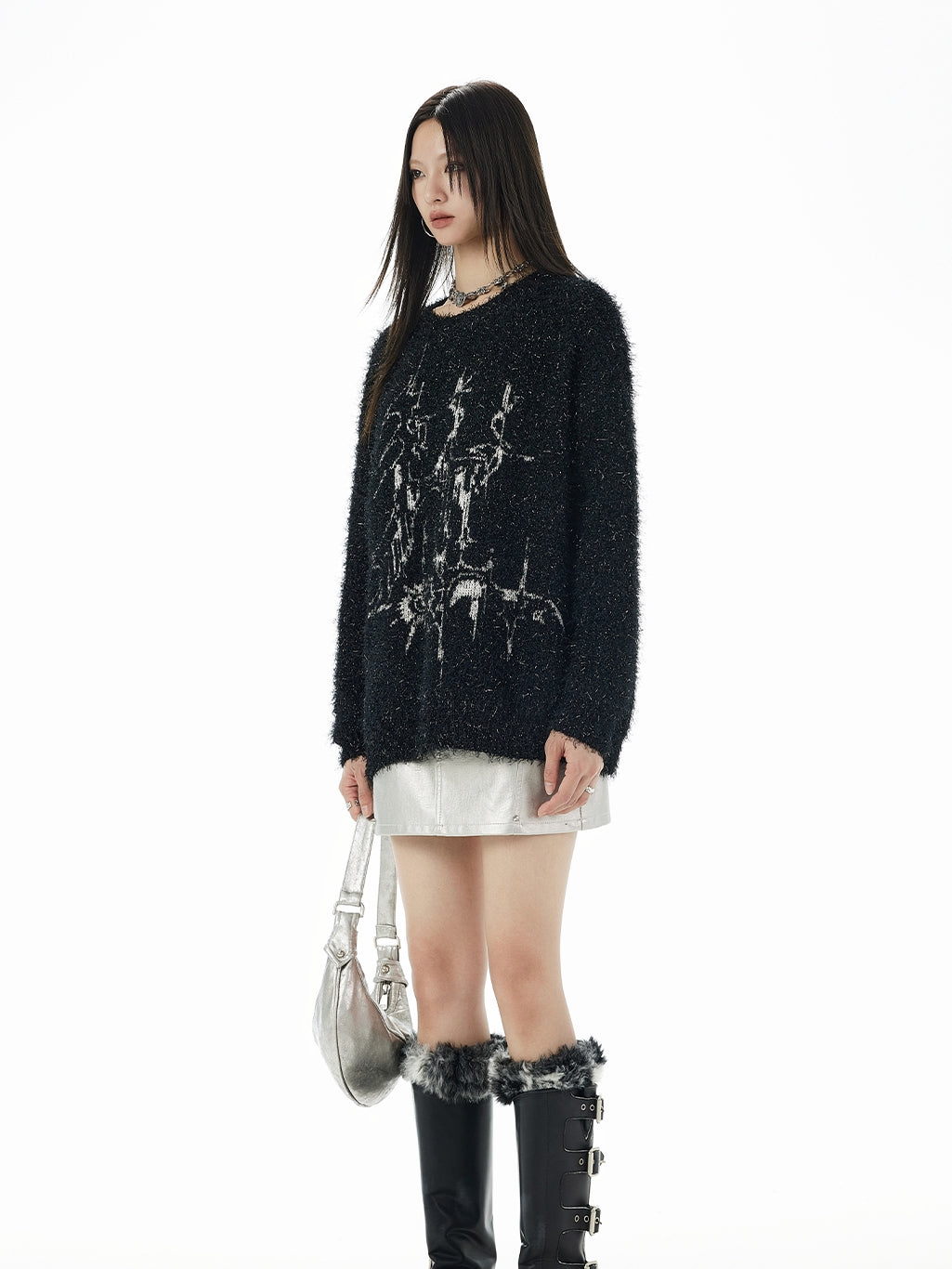 Modern Crew-Neck Long Fluffily Mohair-Knit