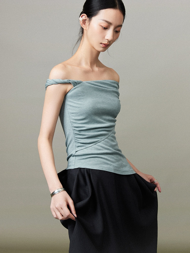 Chic Classy One-Shoulder Drape Tight Tops