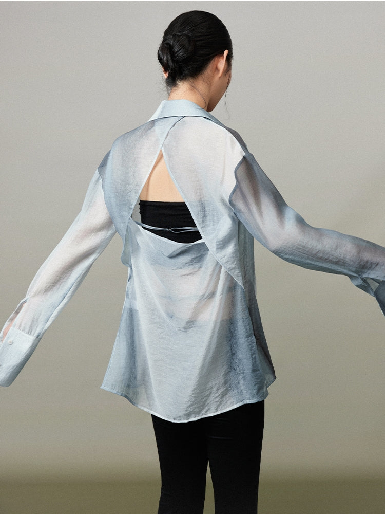 Aquarell-Back-Open-Krawatten-Dye Sheer Oversize Shirt