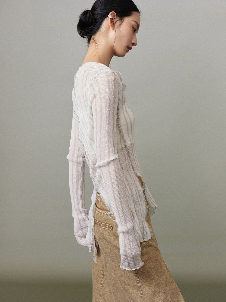 Stripe Sheer Thin Asymmetry Nichi Shirt