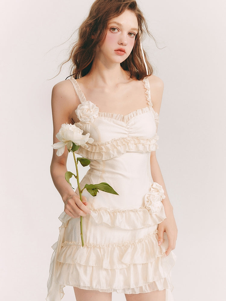 Frill Tiered Rose Feminine Mini-One-Piece