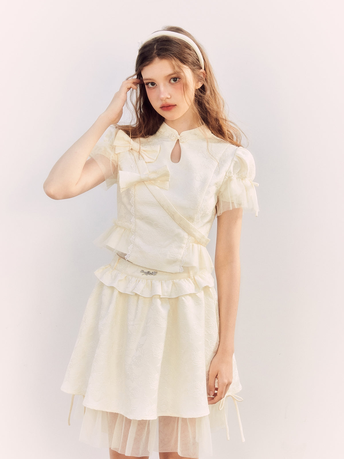 Embroidery Ribbon China Lace Blouse&amp;Mini-Skirt