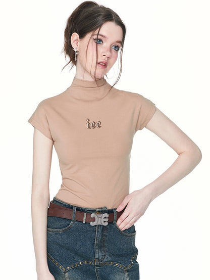 High-Neck Tight Casual Logo Cutsew