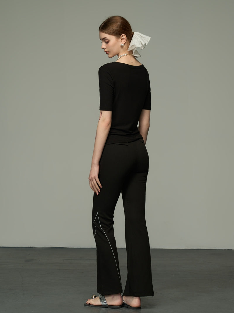 Simple Casual Contrast Line Flare-Pants