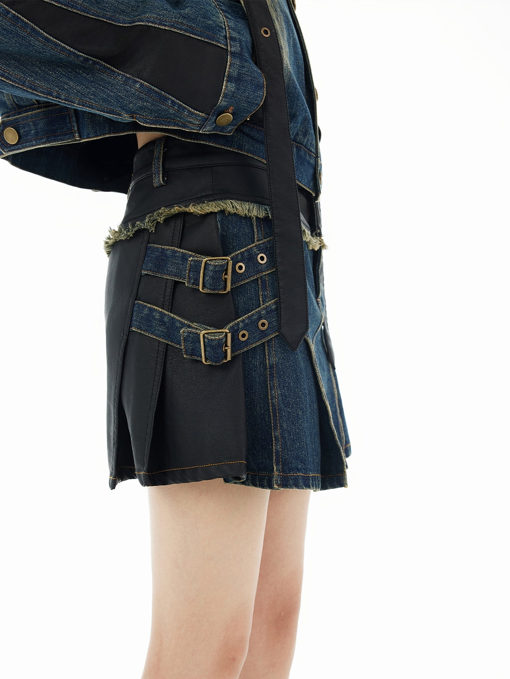 Box-Pleats Belt Tassel Inner-Pants Casual Mini-Skirt