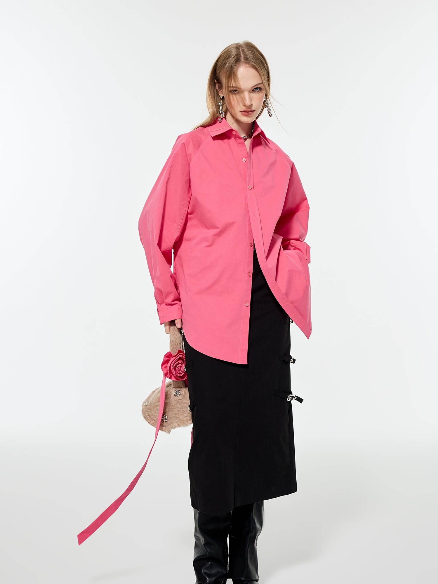 Oversize vivd Loose Big-Silhouette Plain Shirt