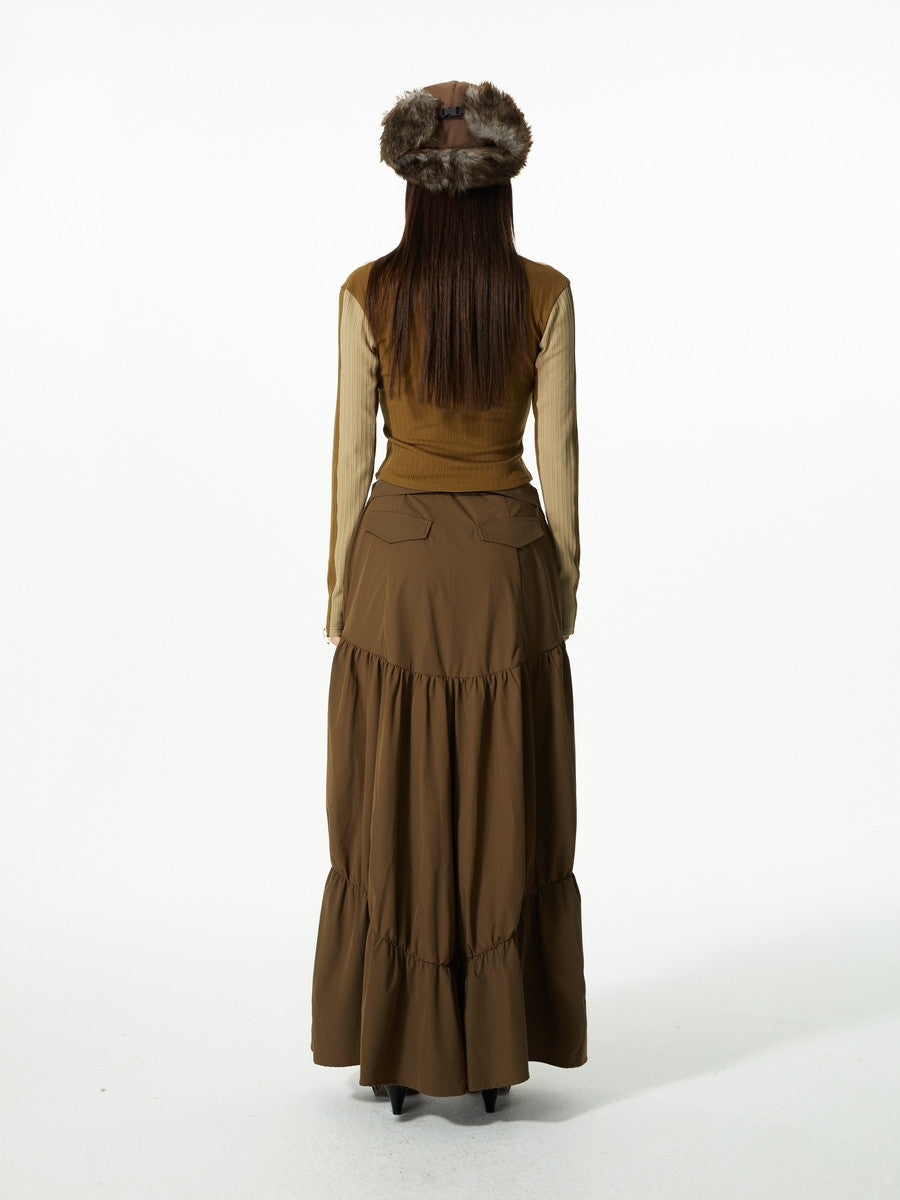 Gather Tiered Flare Plain Nichi Wrap-Waist Long-Skirt – ARCANA ARCHIVE