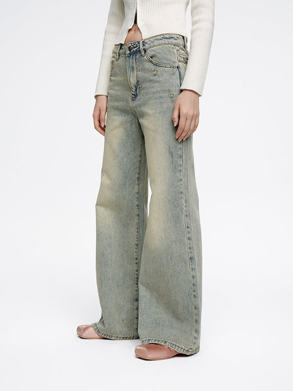 Flare Pale-Color Loose Casual Bell-Bottom Denim-Pants