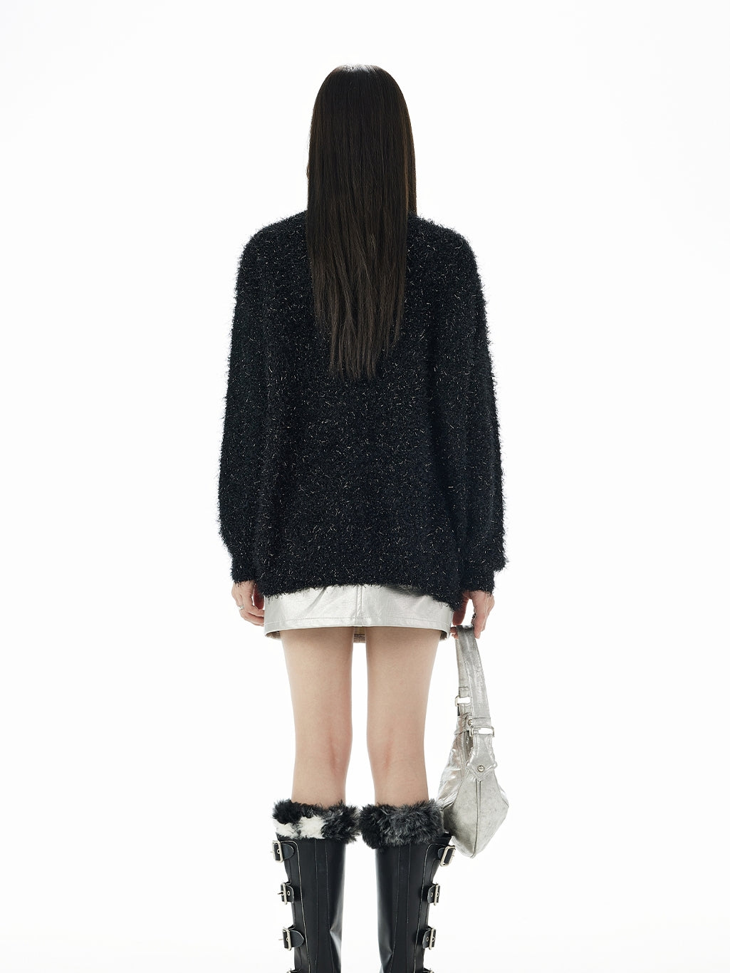 Modern Crew-Neck Long Fluffily Mohair-Knit