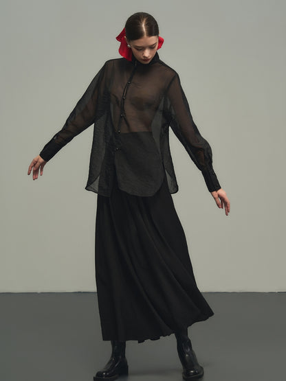 See-Through Oversize Thin Sheerplain Long-Shirt